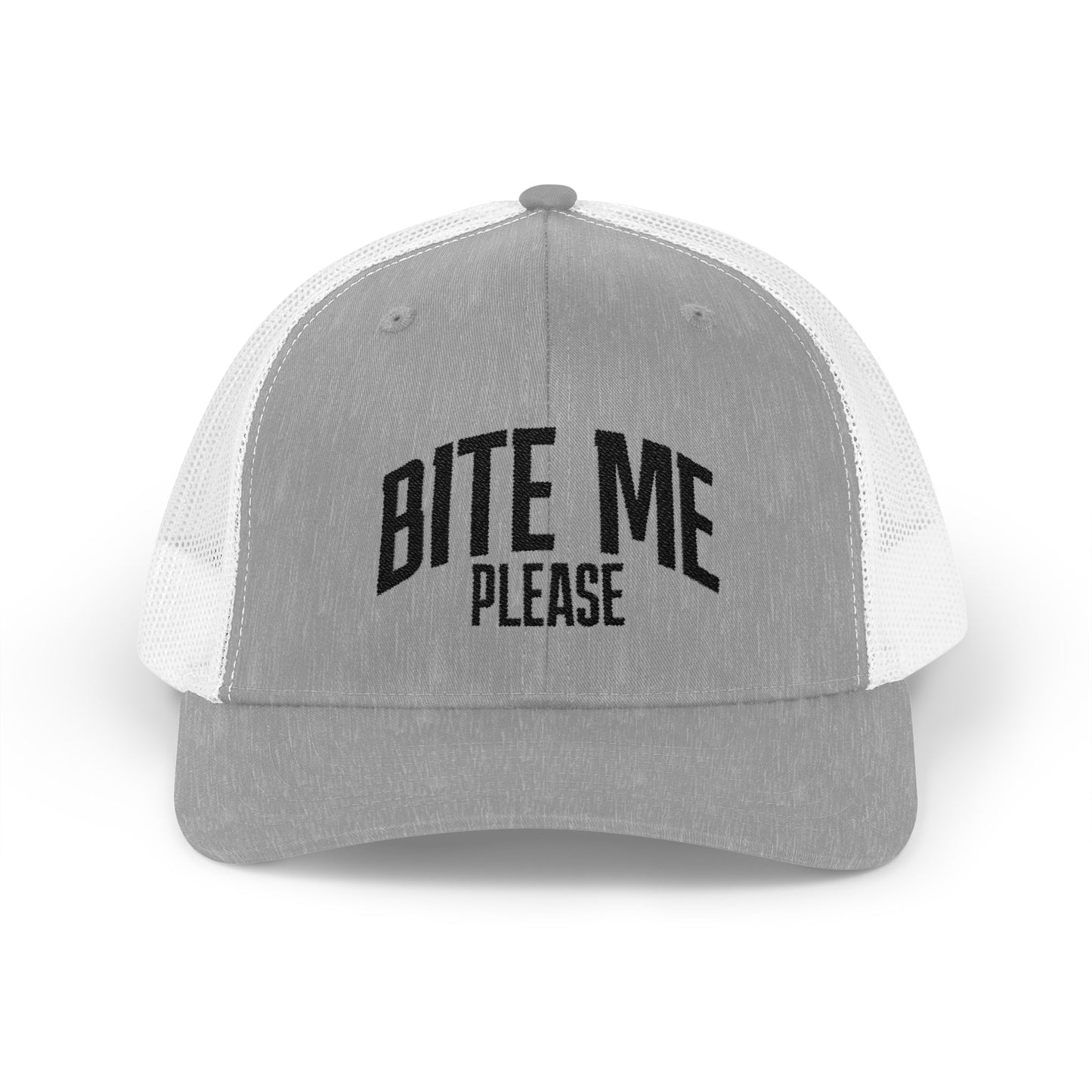 Bite Me Please Snapback Cap | Trucker Mesh Hat | Embroidered Slogan