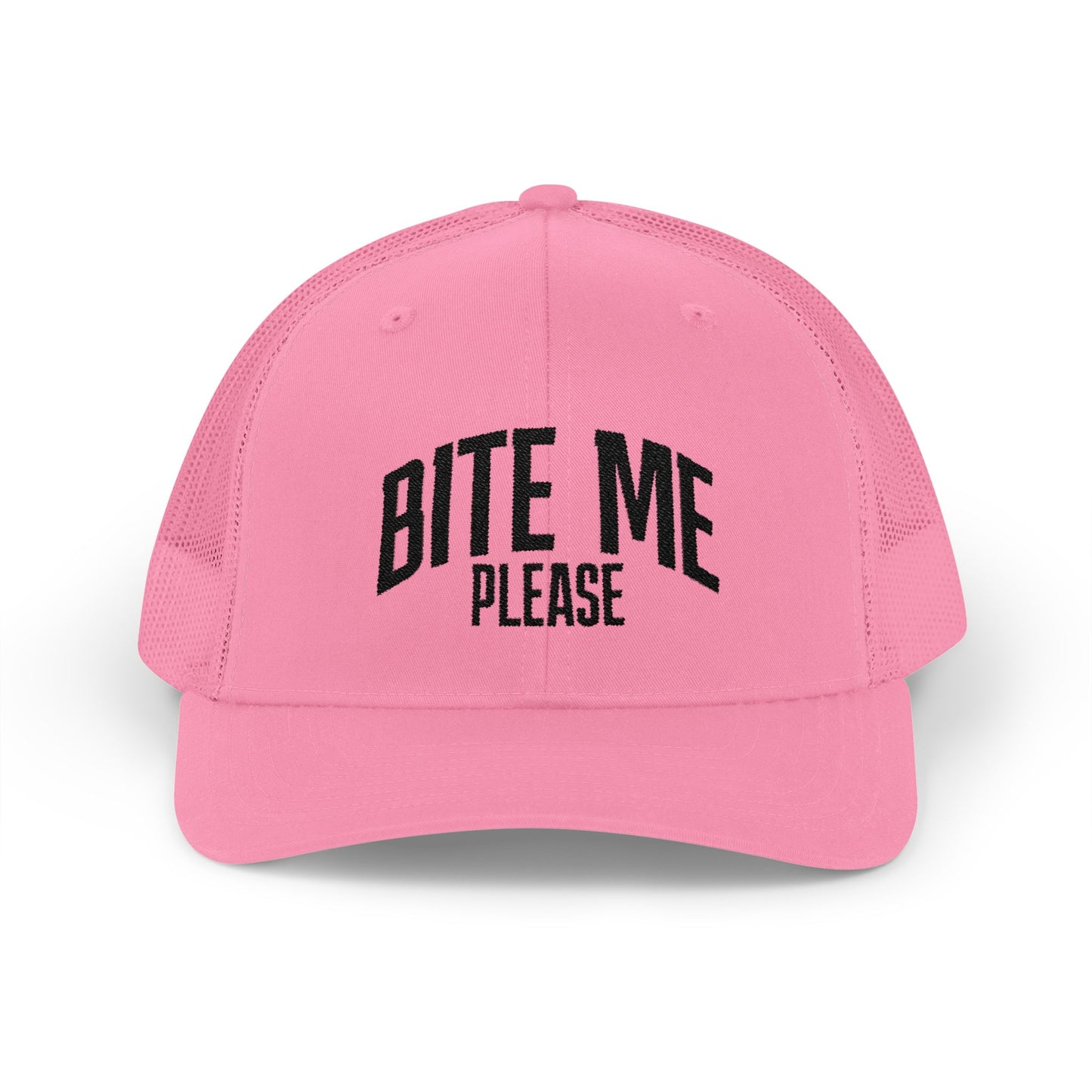 Bite Me Please Snapback Cap | Trucker Mesh Hat | Embroidered Slogan