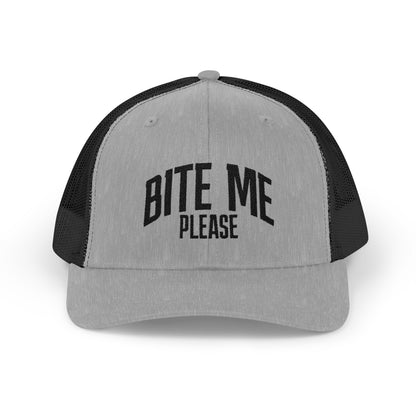 Bite Me Please Snapback Cap | Trucker Mesh Hat | Embroidered Slogan