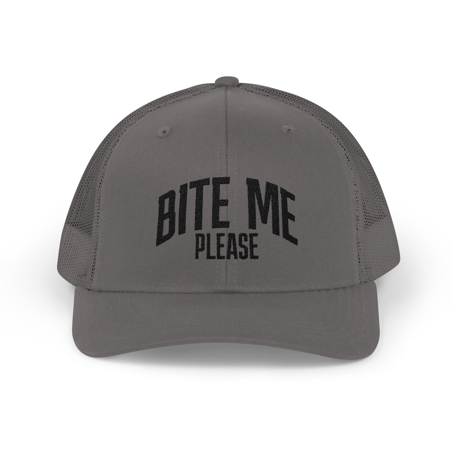 Bite Me Please Snapback Cap | Trucker Mesh Hat | Embroidered Slogan