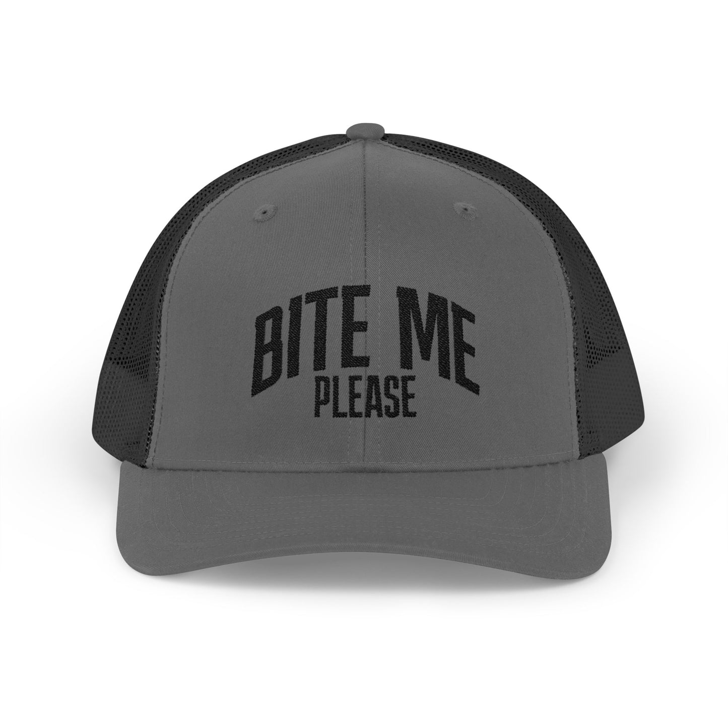 Bite Me Please Snapback Cap | Trucker Mesh Hat | Embroidered Slogan