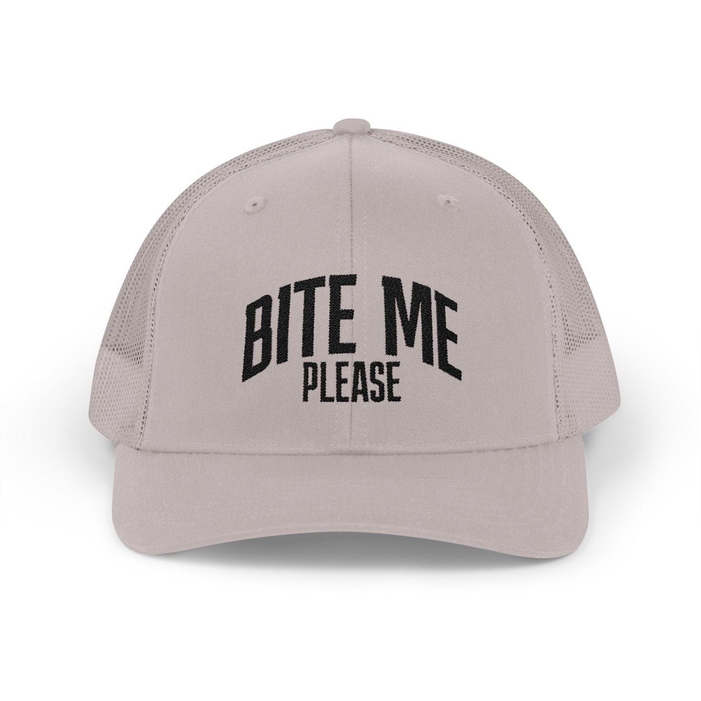 Bite Me Please Snapback Cap | Trucker Mesh Hat | Embroidered Slogan