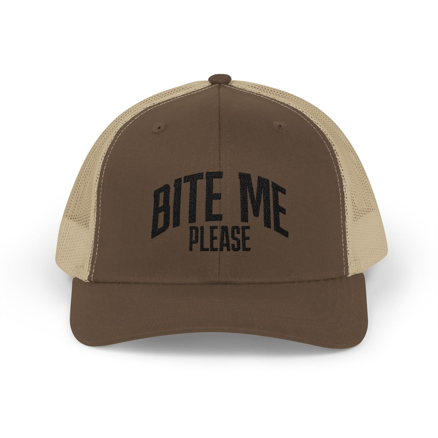 Bite Me Please Snapback Cap | Trucker Mesh Hat | Embroidered Slogan
