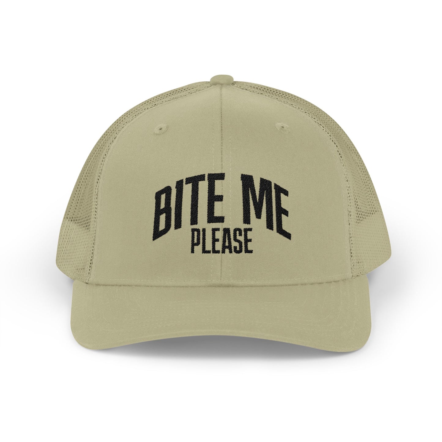 Bite Me Please Snapback Cap | Trucker Mesh Hat | Embroidered Slogan