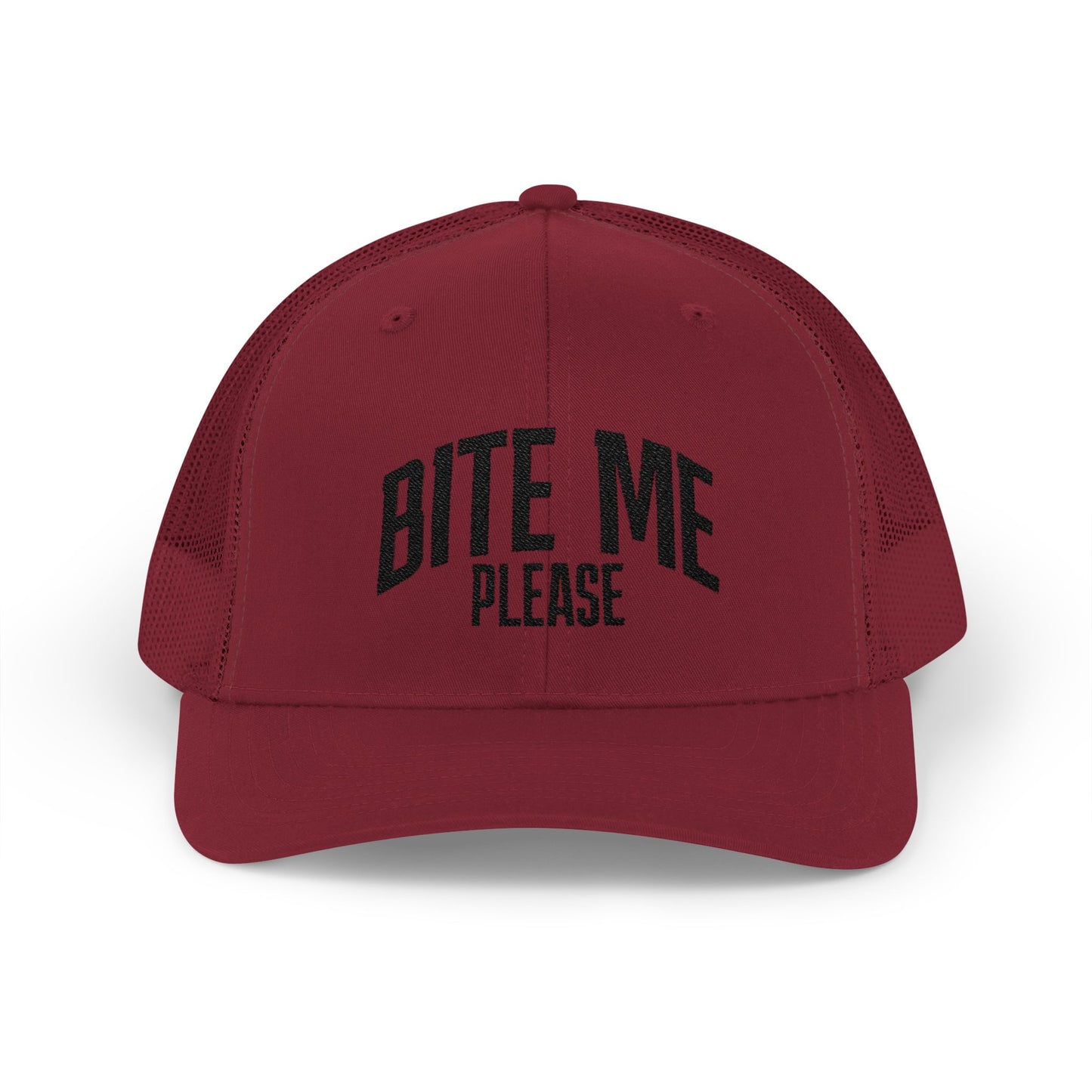 Bite Me Please Snapback Cap | Trucker Mesh Hat | Embroidered Slogan