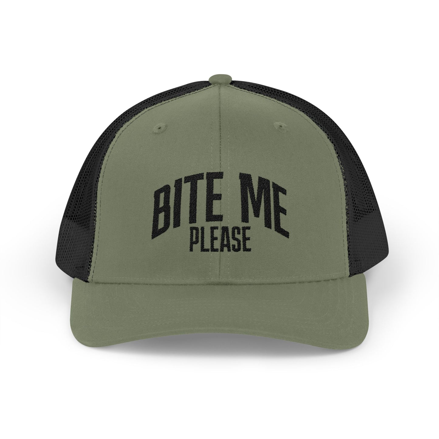 Bite Me Please Snapback Cap | Trucker Mesh Hat | Embroidered Slogan