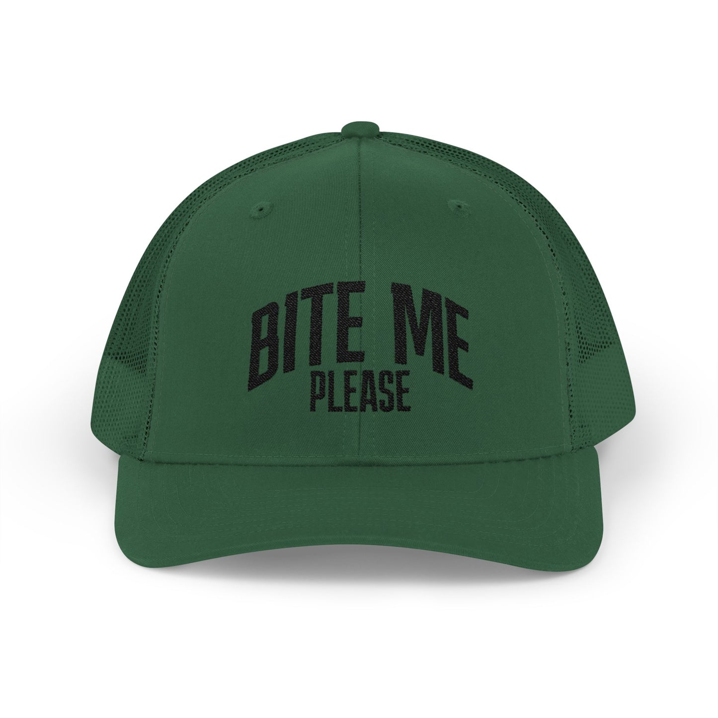 Bite Me Please Snapback Cap | Trucker Mesh Hat | Embroidered Slogan